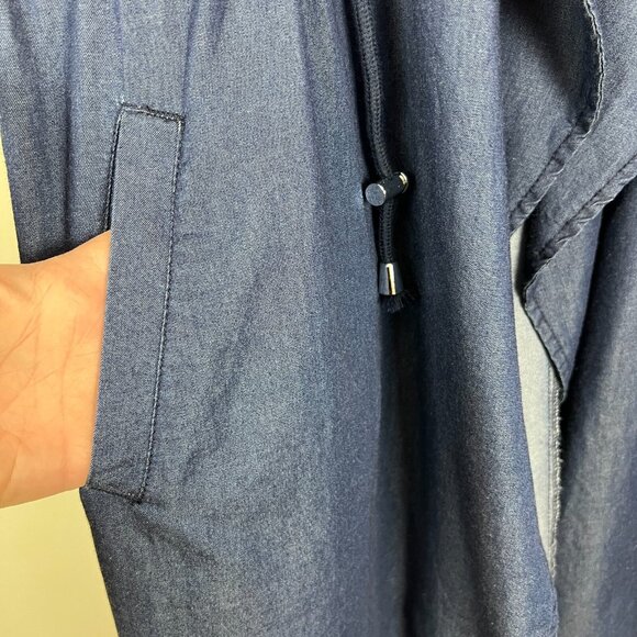 1 Sunset Lane Jacket Womens Large Blue Chambray Duster Draped Open Front Cinched - Picture 9 of 16